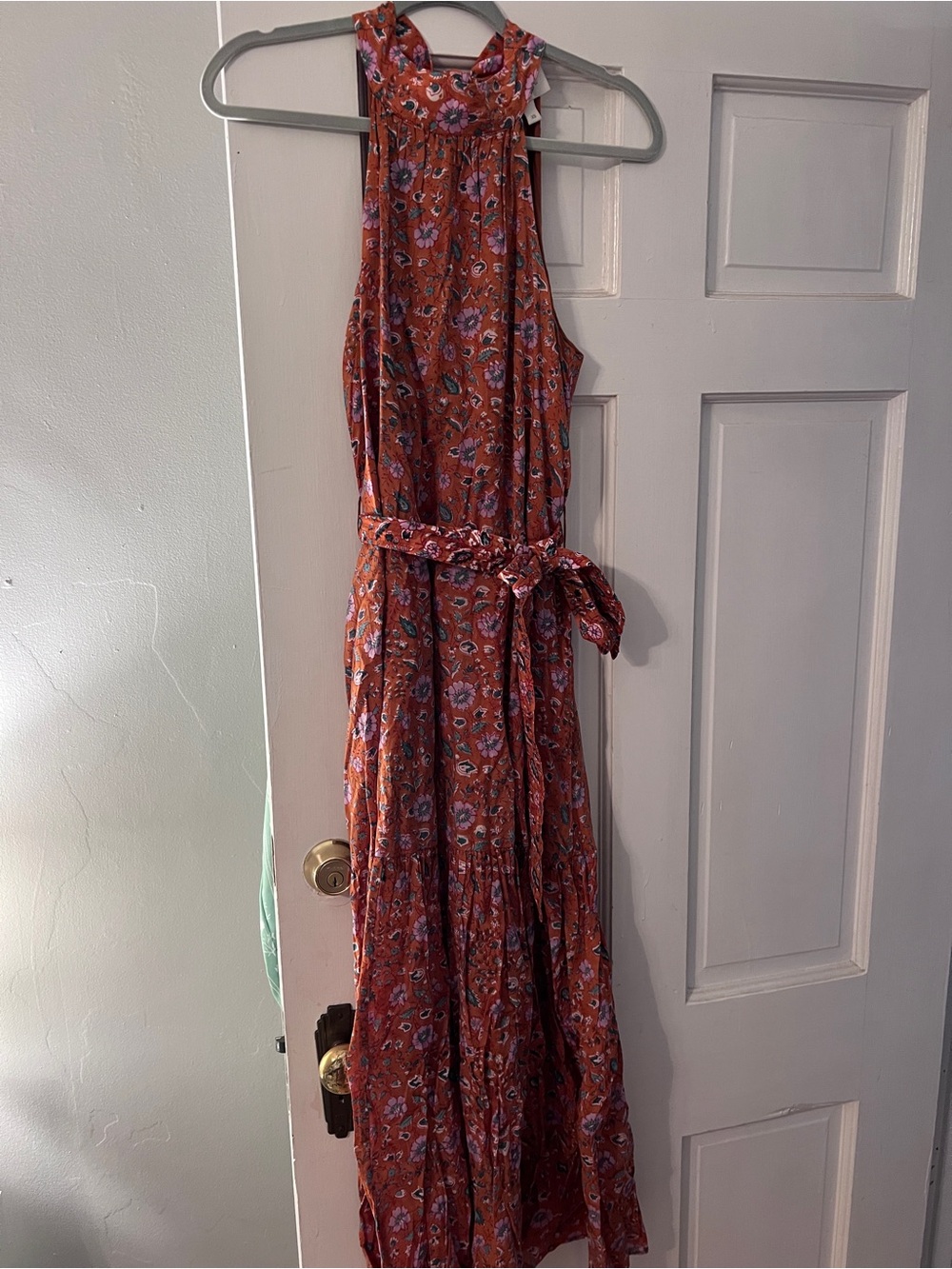 Cleobella Rust Floral High-Neck Maxi Dress
